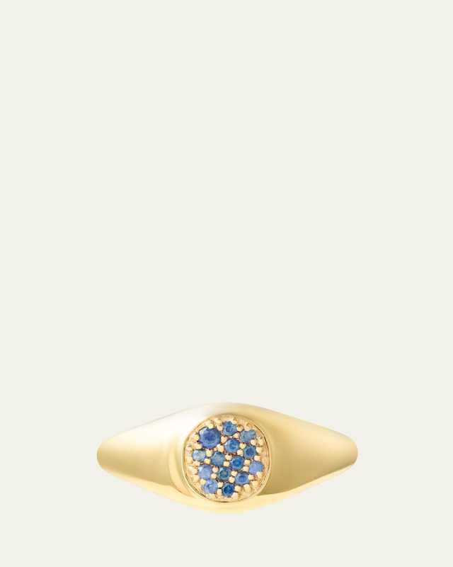 Nate Pavé Blue Sapphire Signet Ring, Size